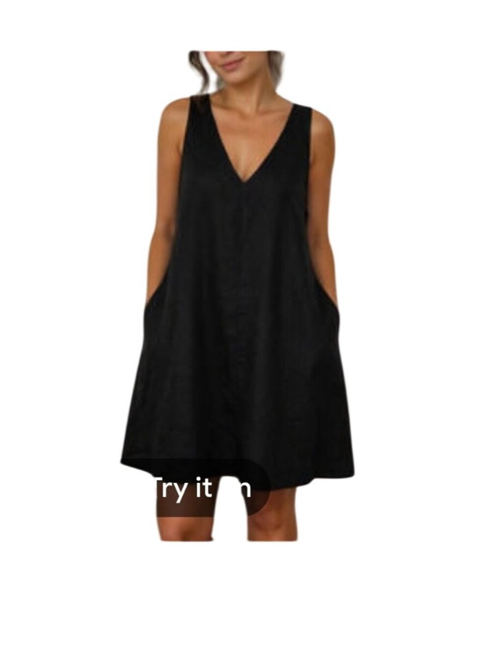 New Plus Size 3XL Linen Blend Ophelia Roe Black V-Neck Linen Dress Pockets NWT